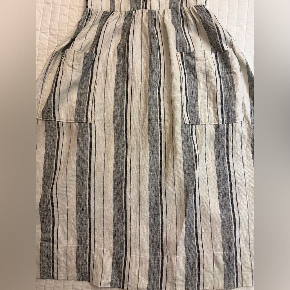 Reformation Ellen White Gray Striped Fit N Flare Linen Midi Dress - Picture 9 of 10
